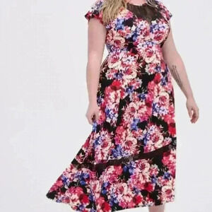 Torrid Skater Midi Studio Knit Lace Floral Multi Colored Dress NWT 2 2X 18/20